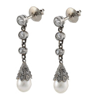 Edwardian pearl diamond platinum drop earrings
