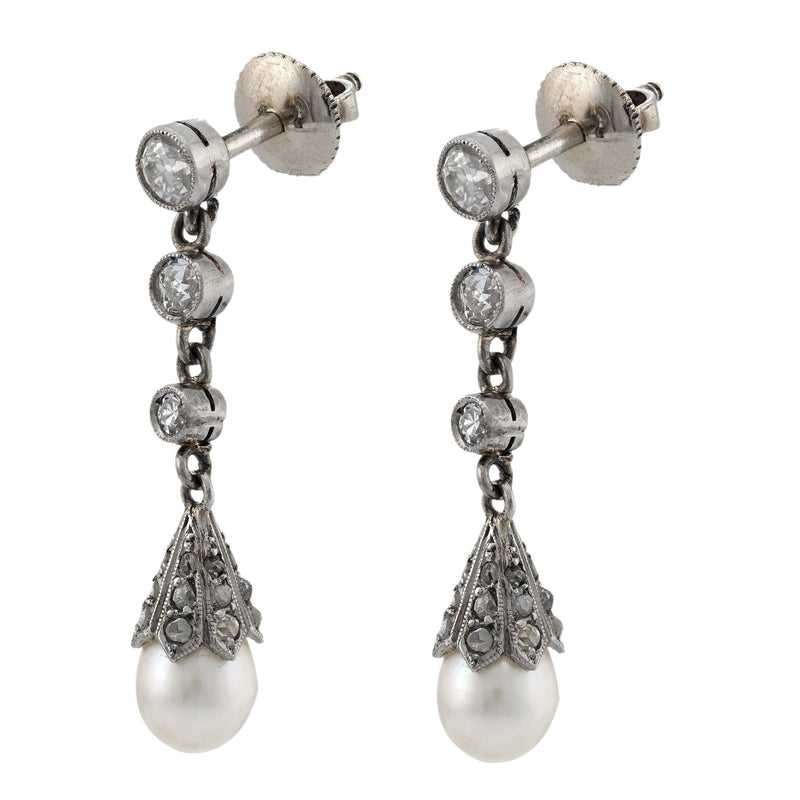 Edwardian pearl diamond platinum drop earrings