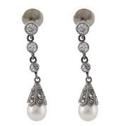 Edwardian pearl diamond platinum drop earrings