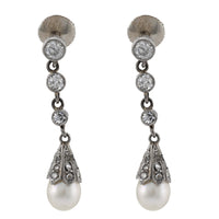 Edwardian pearl diamond platinum drop earrings