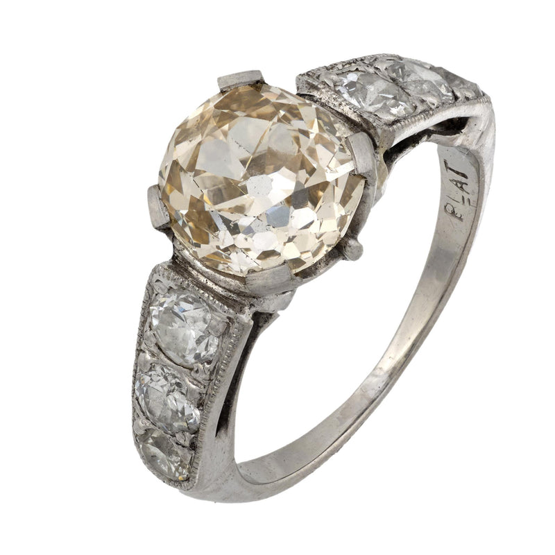 Art Deco GIA 1.70 carat old mine cut diamond platinum engagement ring