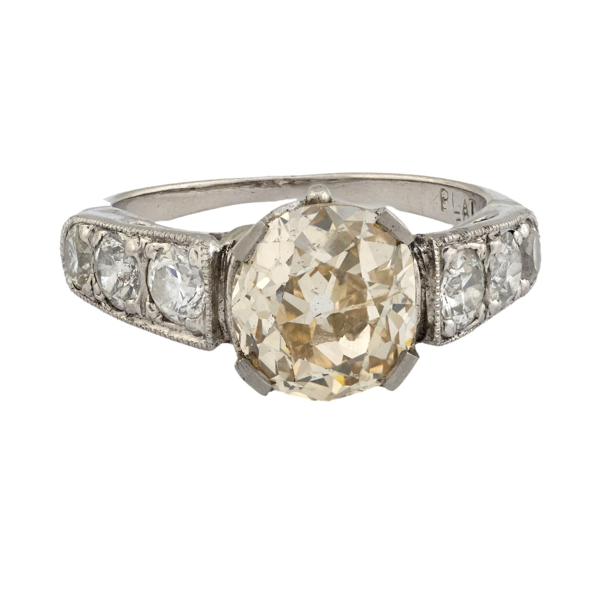 Art Deco GIA 1.70 carat old mine cut diamond platinum engagement ring