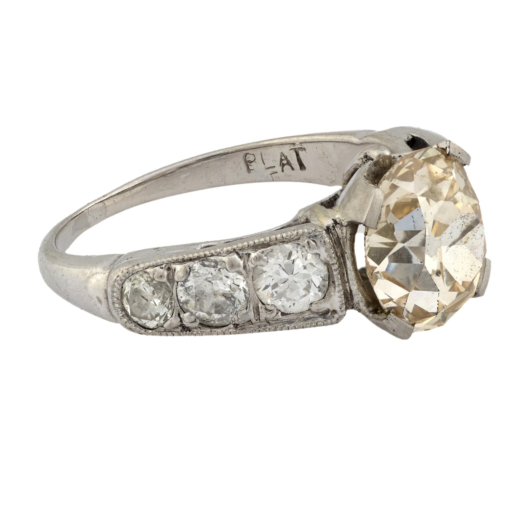 Art Deco GIA 1.70 carat old mine cut diamond platinum engagement ring