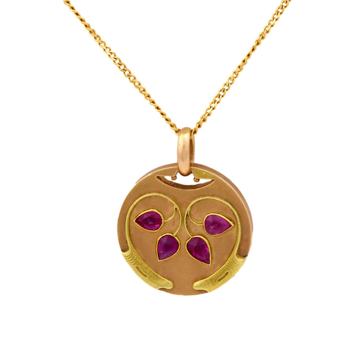 Victorian ruby 14k yellow and rose gold locket pendant necklace