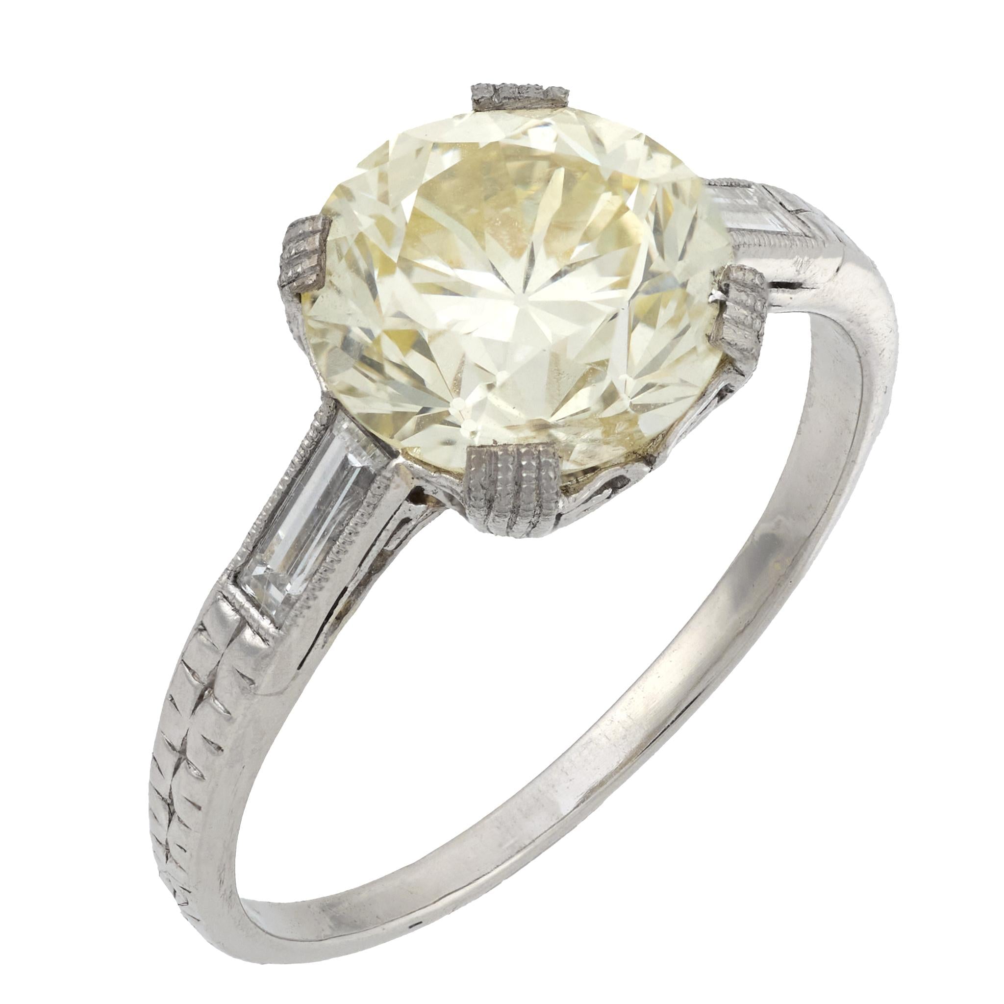 Art Deco GIA 2.63 carat diamond platinum engagement ring