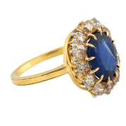 Victorian GIA 3.31 carat sapphire diamond 10k yellow gold cluster ring