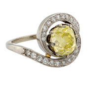 Retro GIA 2.08 carat fancy yellow diamond 14k white gold swirl ring