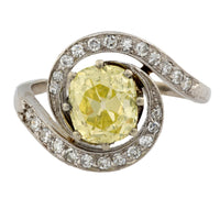 Retro GIA 2.08 carat fancy yellow diamond 14k white gold swirl ring
