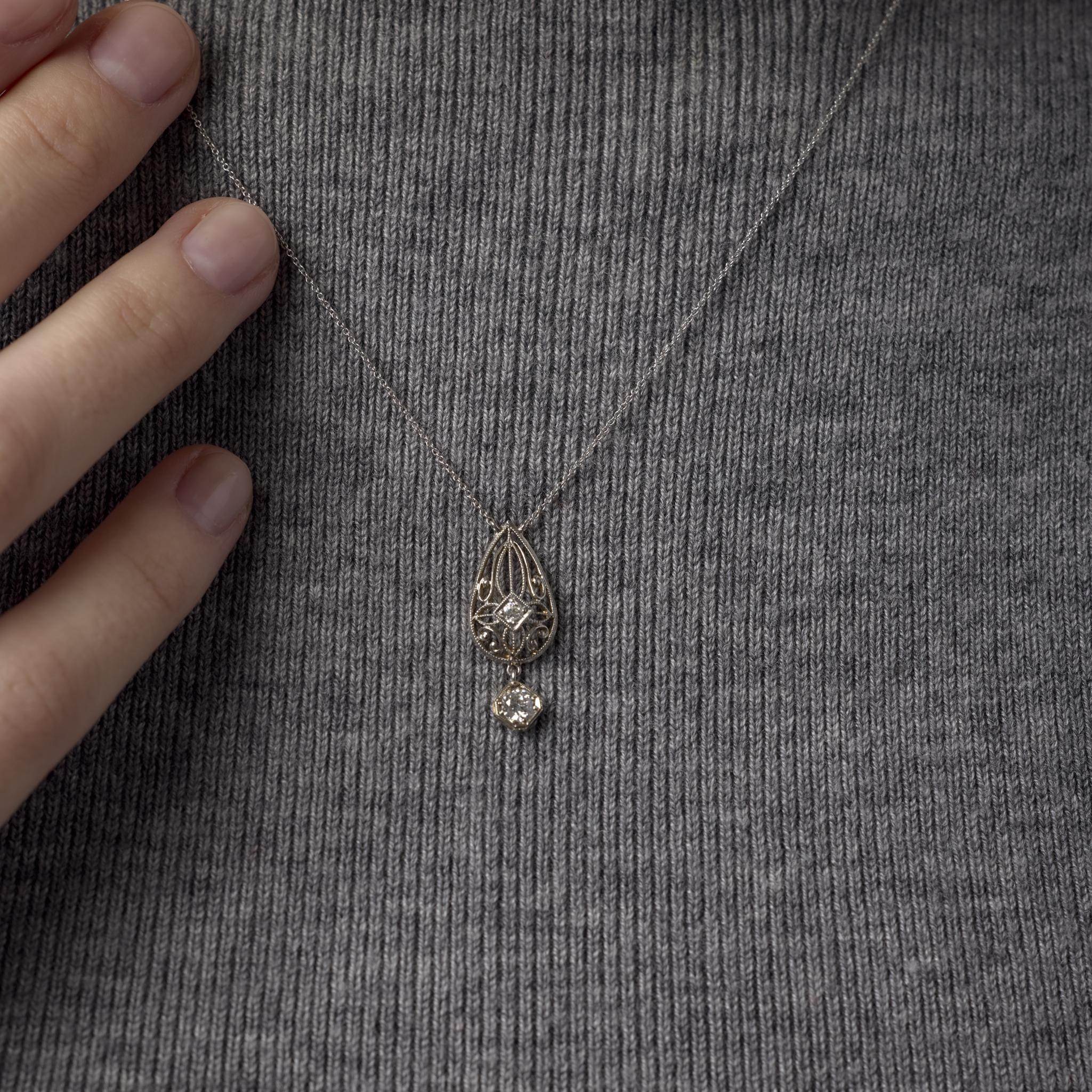Victorian diamond 14k yellow gold necklace