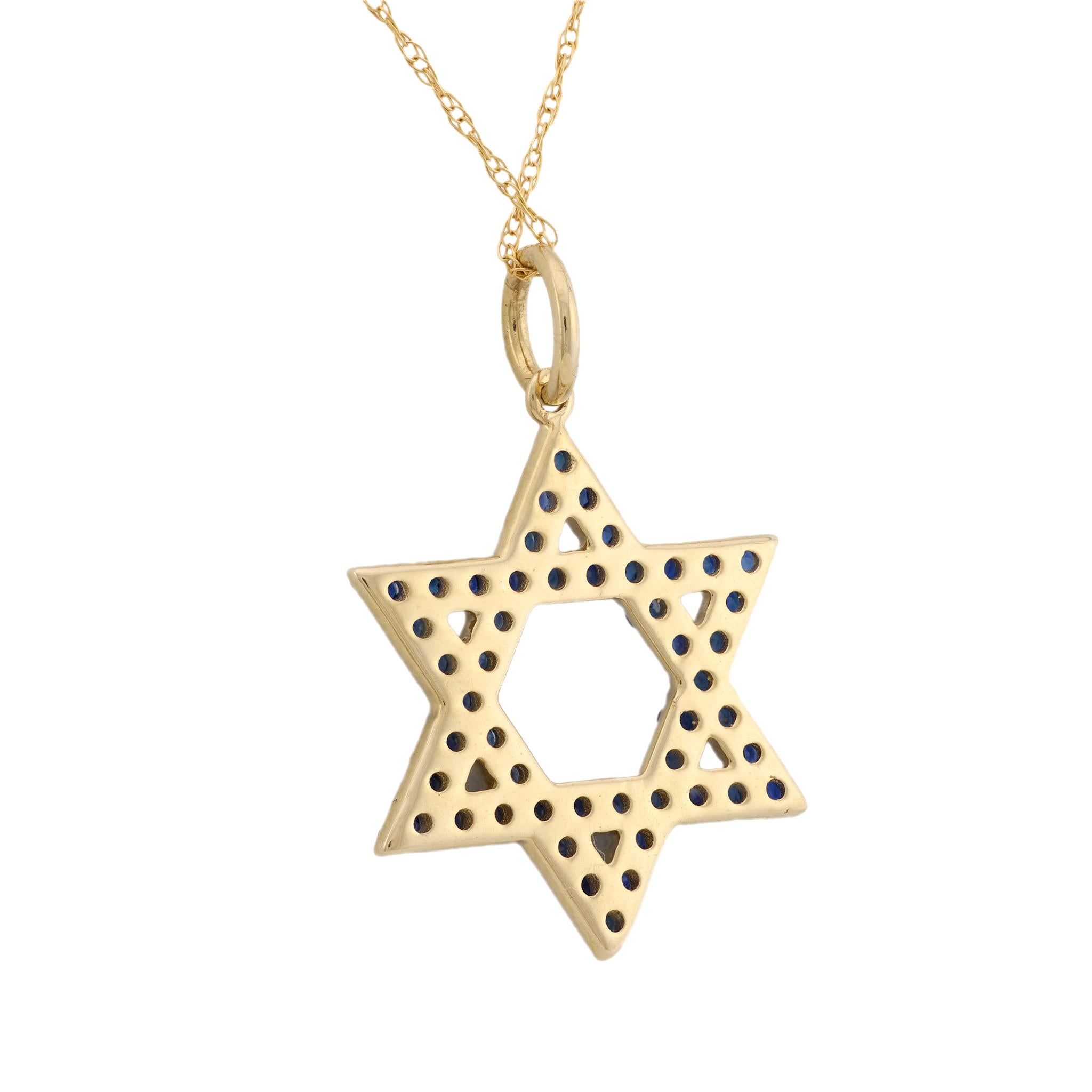 Vintage sapphire 14k yellow gold star of David necklace