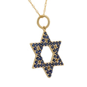 Vintage sapphire 14k yellow gold star of David necklace