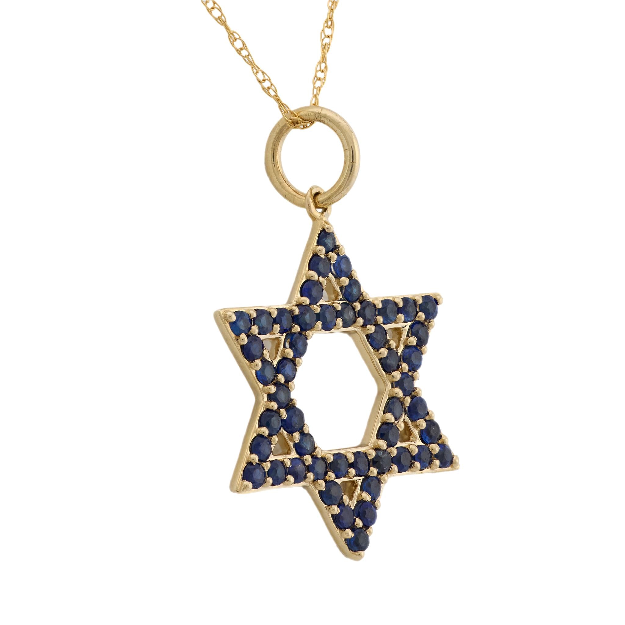Vintage sapphire 14k yellow gold star of David necklace
