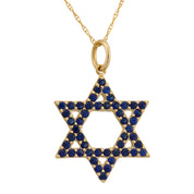Vintage sapphire 14k yellow gold star of David necklace