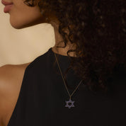 Vintage sapphire 14k yellow gold star of David necklace