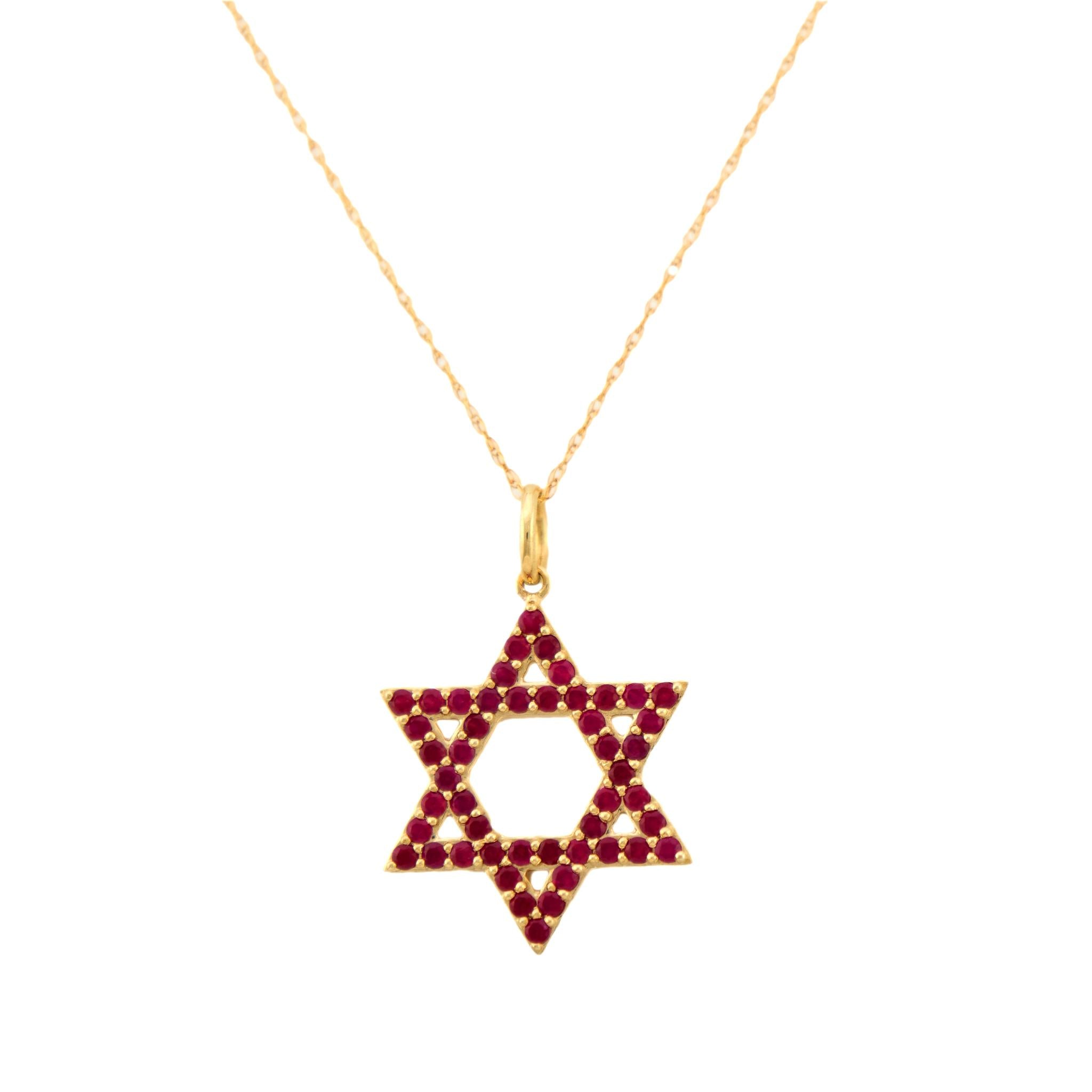 Vintage ruby 14k yellow gold star of David necklace