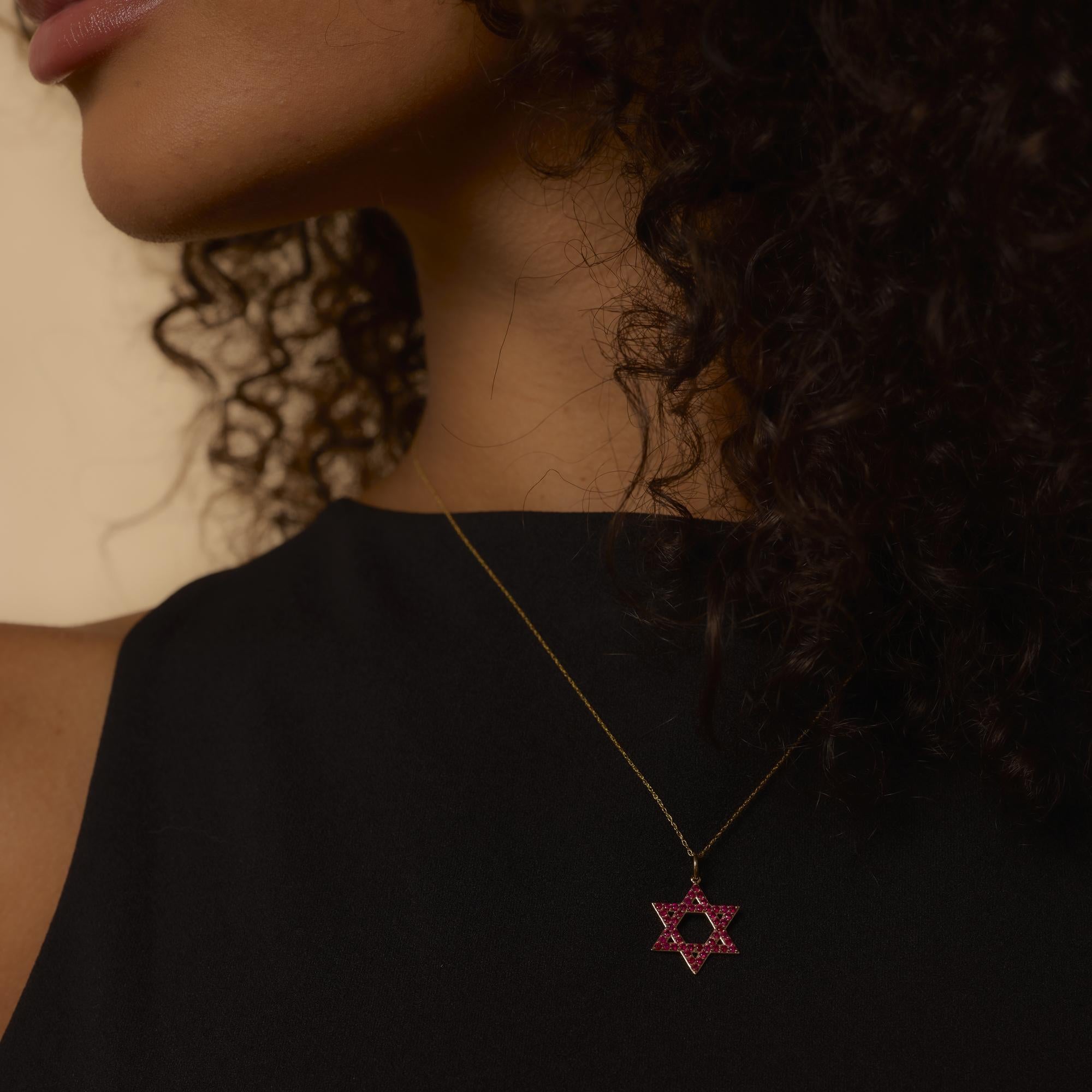 Vintage ruby 14k yellow gold star of David necklace
