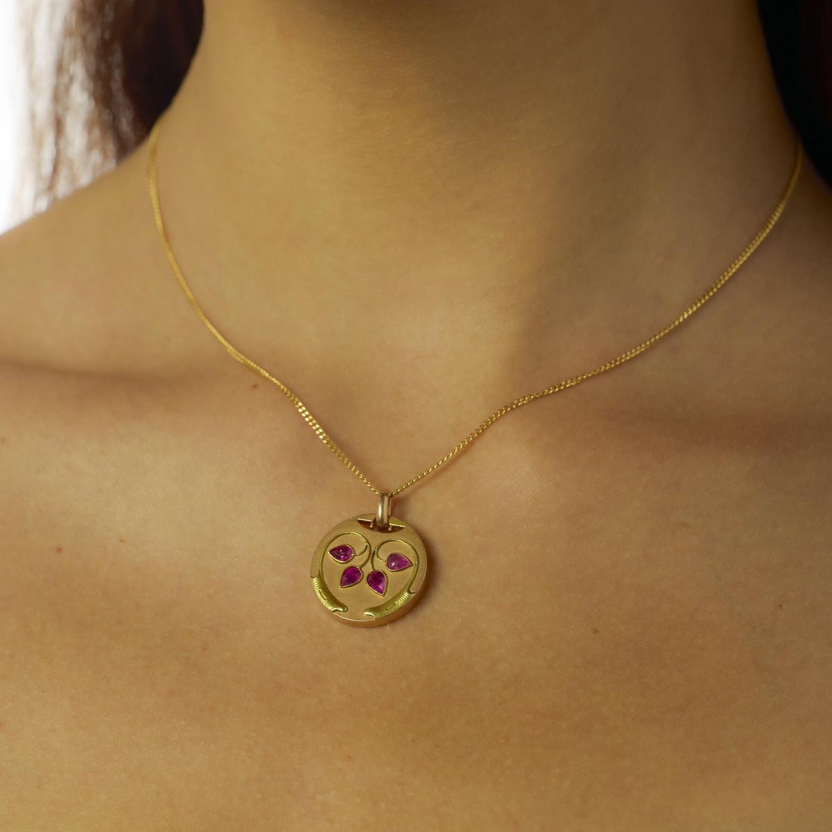 Victorian ruby 14k yellow and rose gold locket pendant necklace
