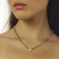 Vintage Italian diamond platinum 14k rose gold circular pendant necklace