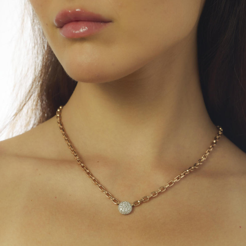 Vintage Italian diamond platinum 14k rose gold circular pendant necklace