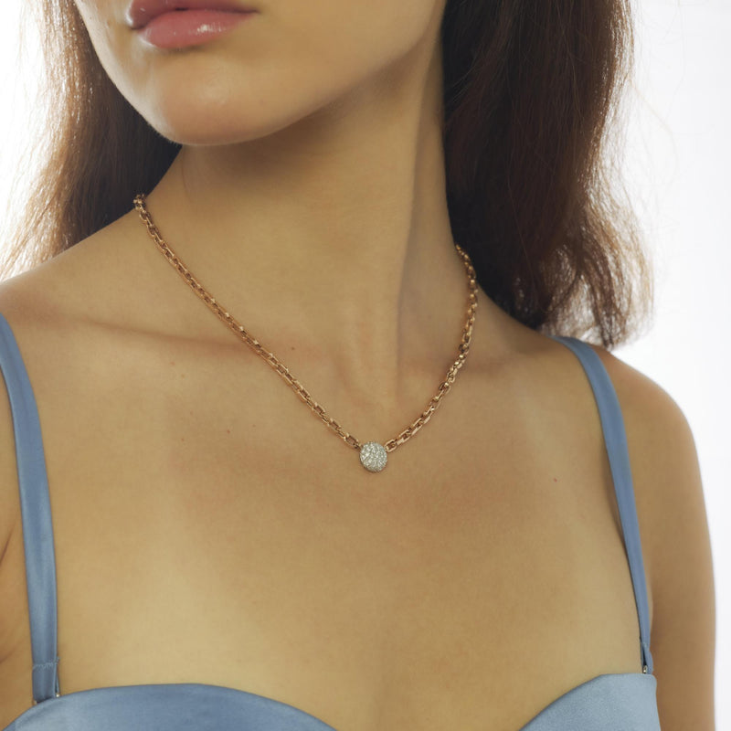 Vintage Italian diamond platinum 14k rose gold circular pendant necklace