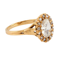 Victorian GIA 1.07 carat old mine cut diamond 14k yellow gold cluster ring