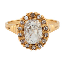 Victorian GIA 1.07 carat old mine cut diamond 14k yellow gold cluster ring