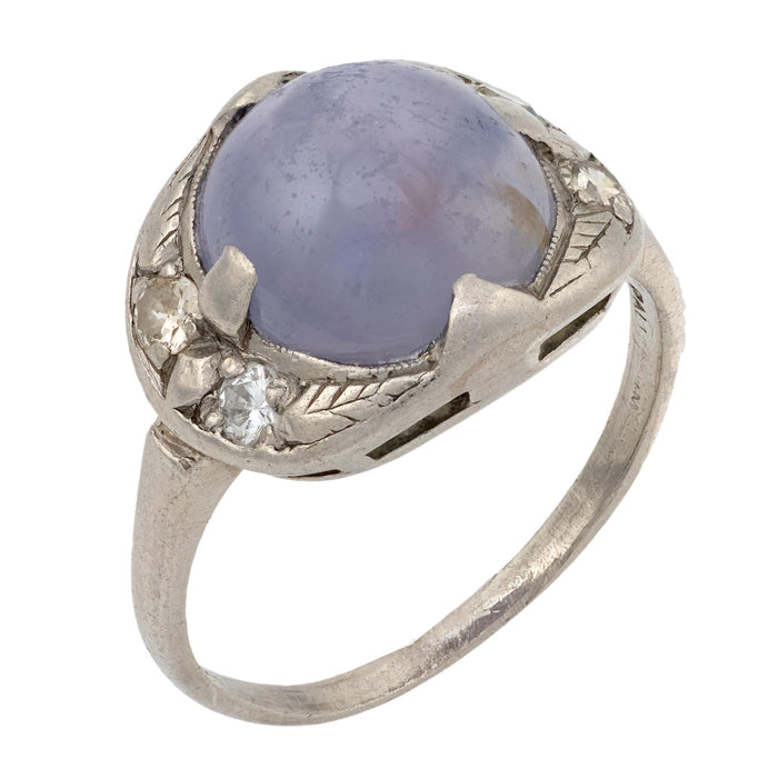 Retro 5.80 carat star sapphire diamond palladium cocktail ring