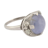 Retro 5.80 carat star sapphire diamond palladium cocktail ring