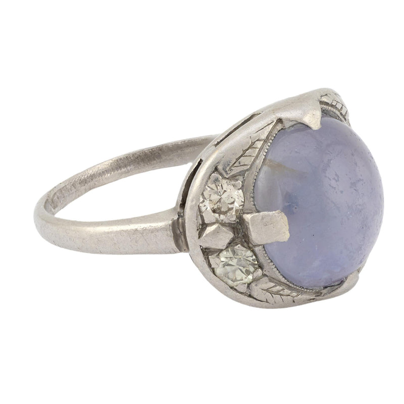 Retro 5.80 carat star sapphire diamond palladium cocktail ring