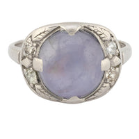 Retro 5.80 carat star sapphire diamond palladium cocktail ring