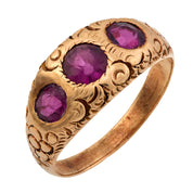 Victorian garnet 14k yellow gold 3 stone bezel ring