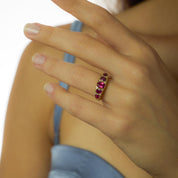 French Victorian 2.20 carat ruby 18k yellow gold 5 stone ring