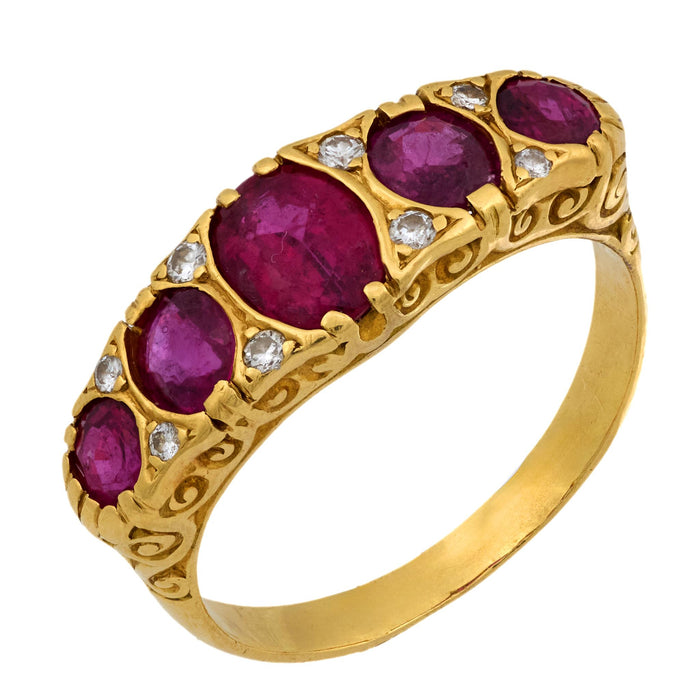 French Victorian 2.20 carat ruby 18k yellow gold 5 stone ring