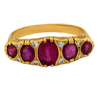 French Victorian 2.20 carat ruby 18k yellow gold 5 stone ring
