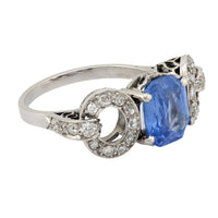 Art Deco GIA 2.76 carat Ceylon no heat sapphire diamond platinum ring
