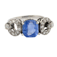 Art Deco GIA 2.76 carat Ceylon no heat sapphire diamond platinum ring