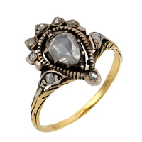 Victorian rose cut diamond 14k yellow gold and silver ring