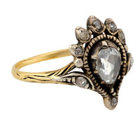 Victorian rose cut diamond 14k yellow gold and silver ring