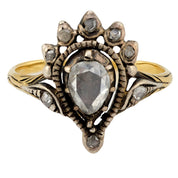 Victorian rose cut diamond 14k yellow gold and silver ring
