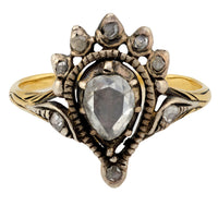 Victorian rose cut diamond 14k yellow gold and silver ring