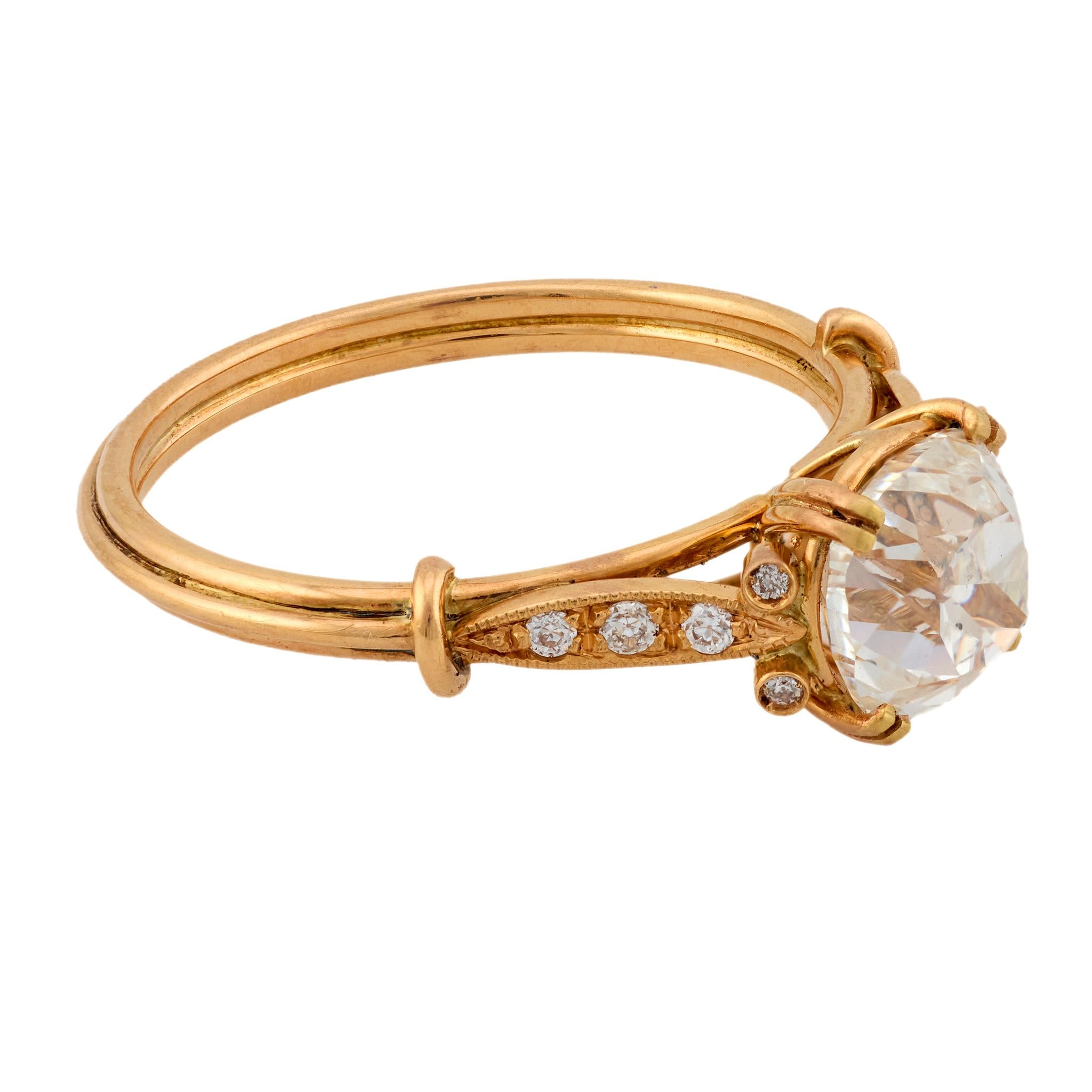 Modern GIA 1.51 carat old mine cut diamond 18k yellow gold engagement ring