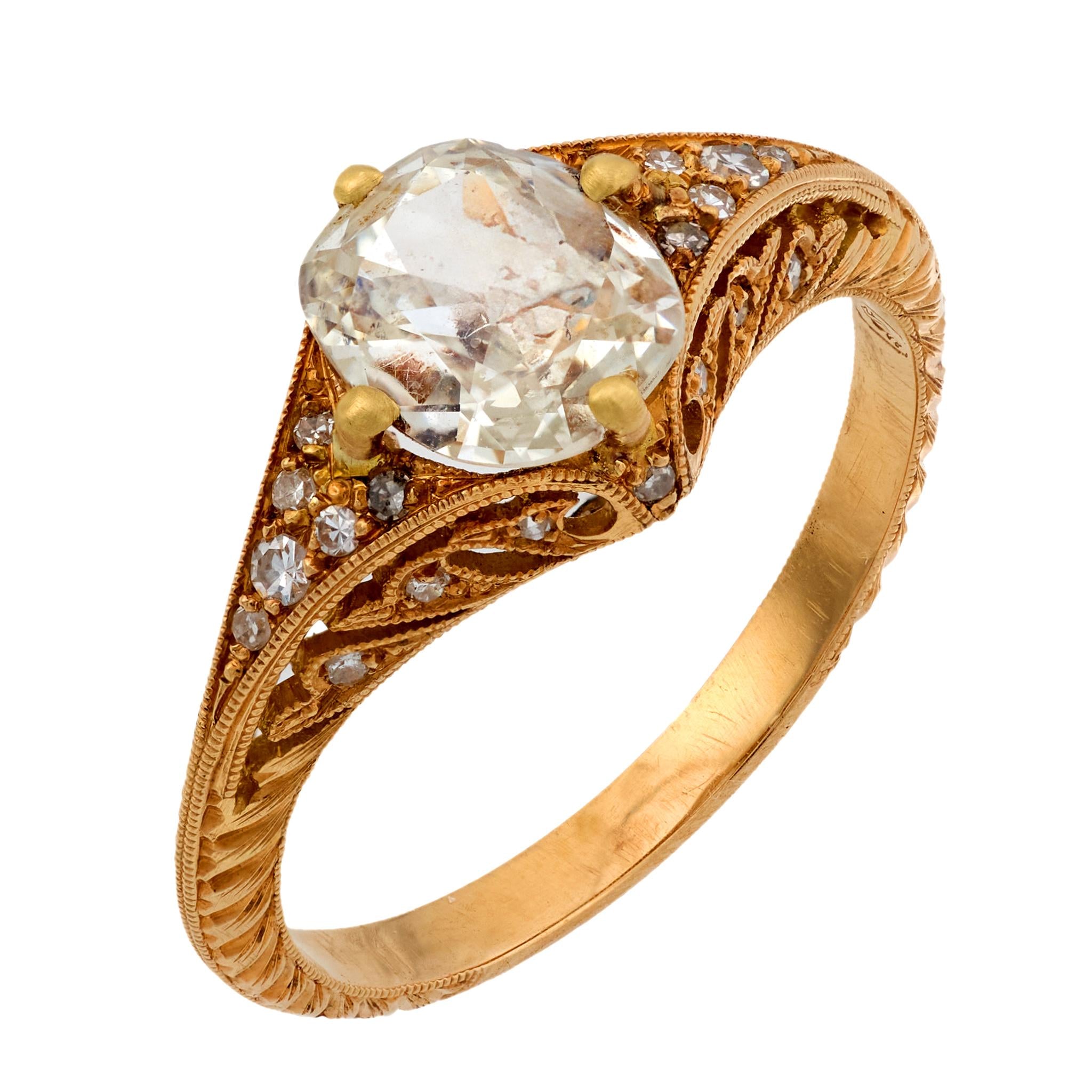 Modern GIA 1 carat old mine diamond 18k yellow gold engagement ring