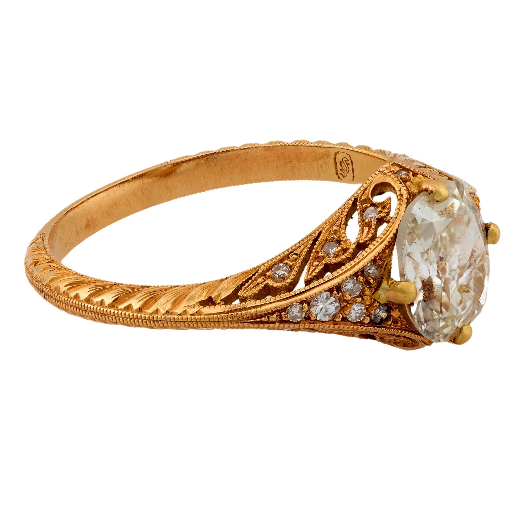 Modern GIA 1 carat old mine diamond 18k yellow gold engagement ring