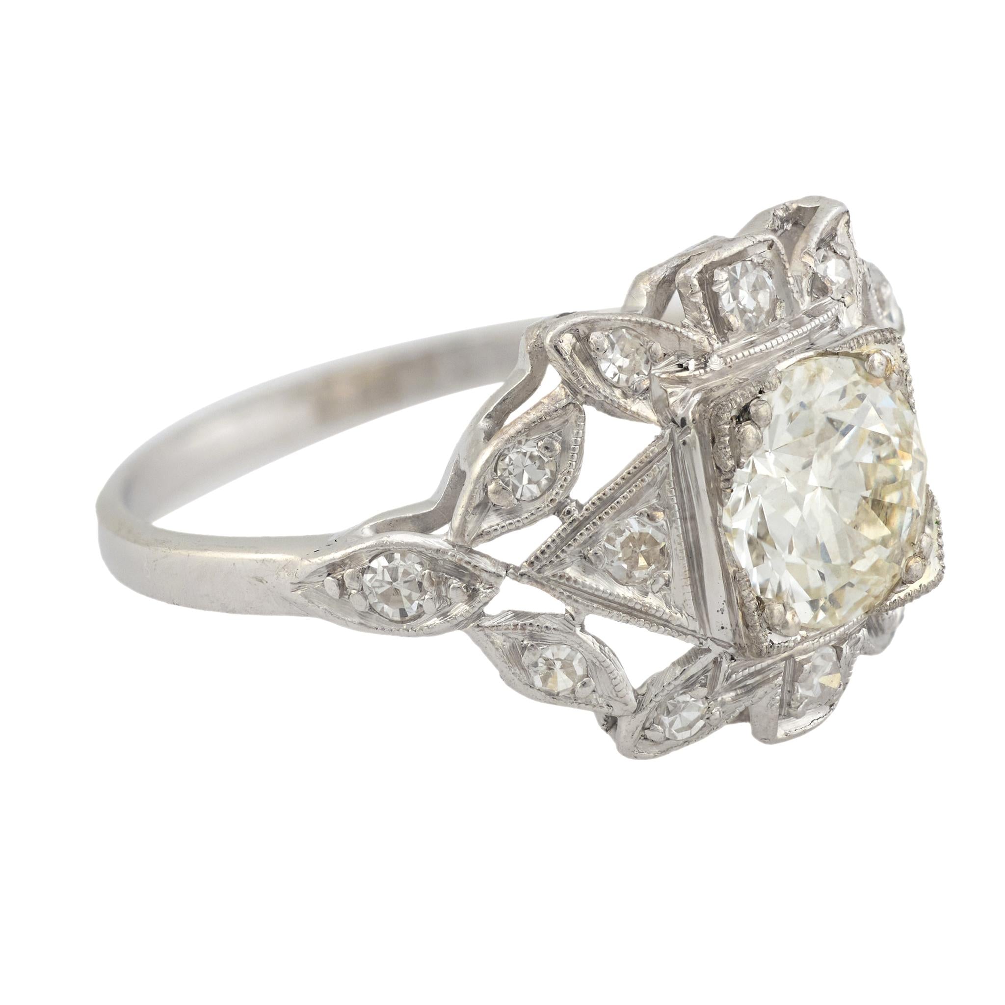 Art Deco GIA .81 carat diamond platinum engagement ring