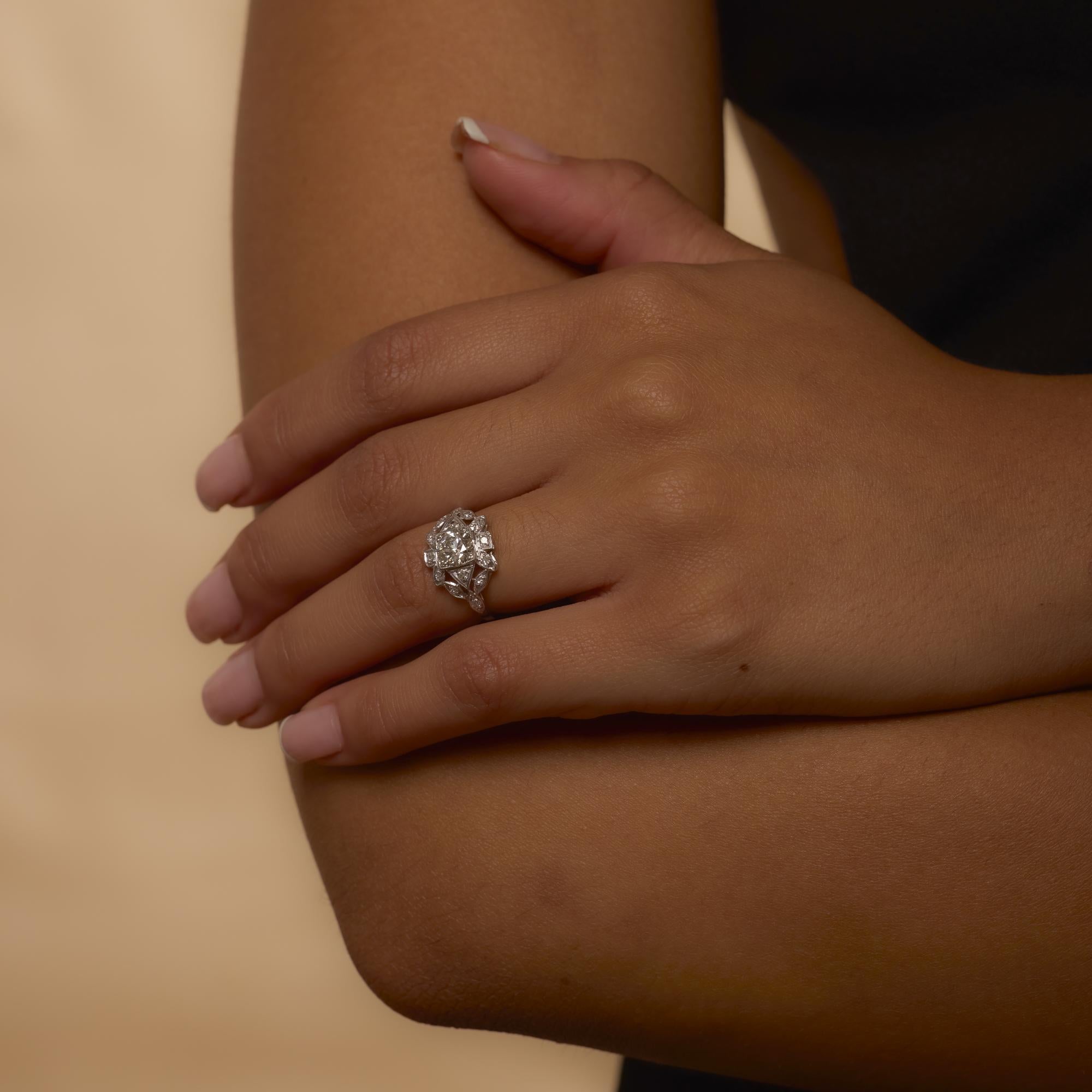 Art Deco GIA .81 carat diamond platinum engagement ring