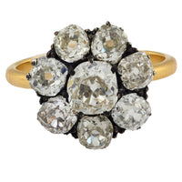 Victorian 3.70 carat diamond 18k yellow gold and silver cluster ring