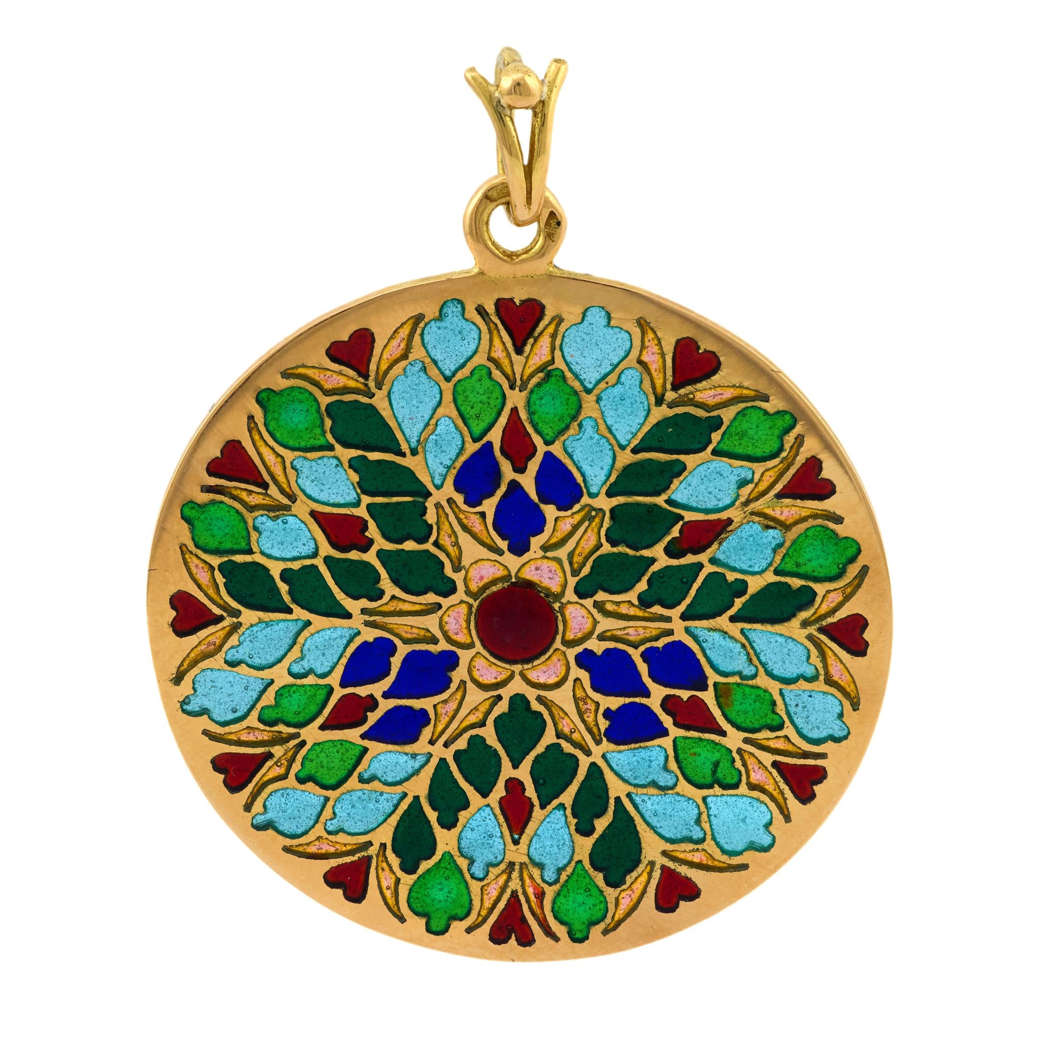 Belle Époque French 18k yellow gold plique a jour enamel pendant