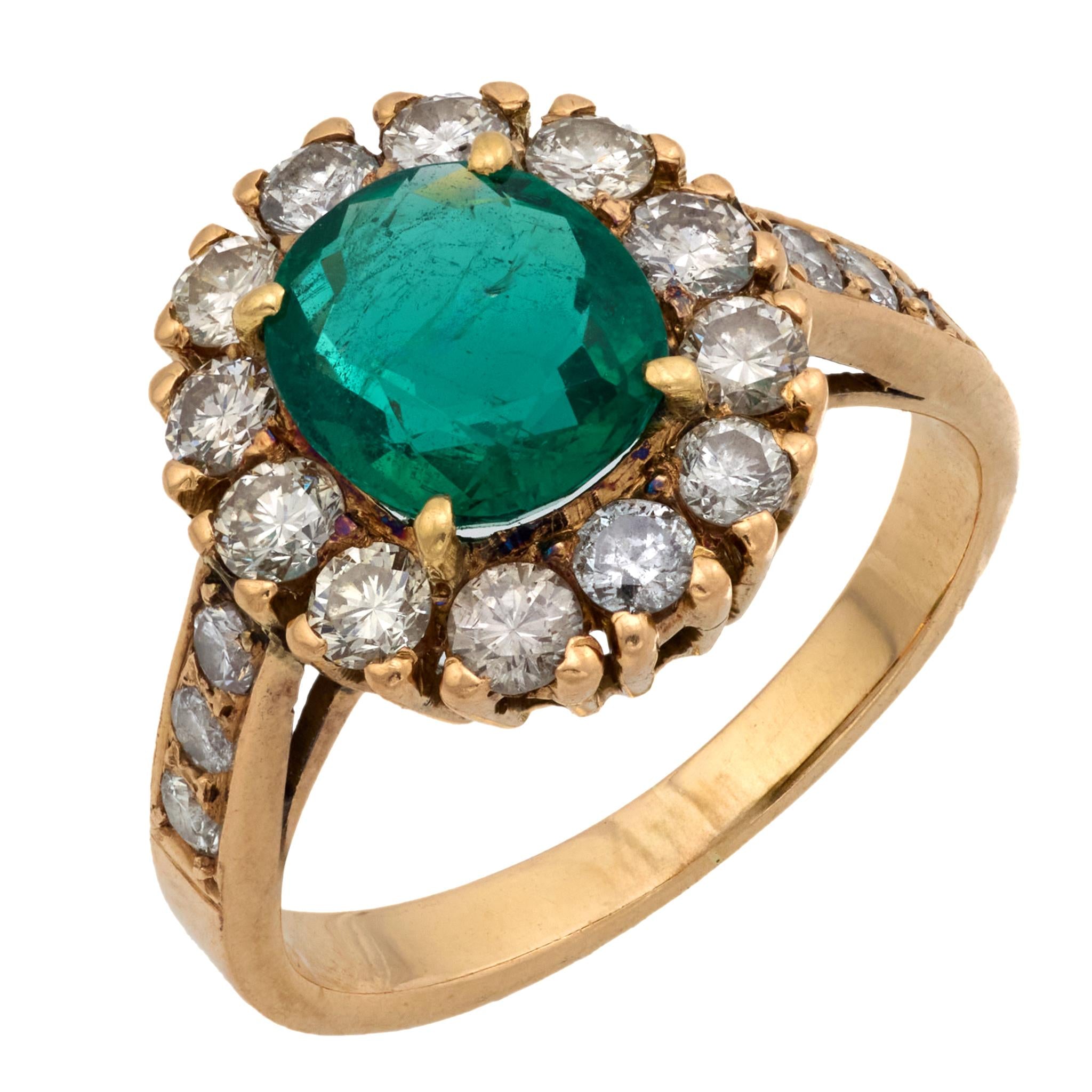 Vintage GIA 1.30 carat emerald diamond 14k rose gold cluster ring