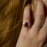 Vintage AGL 2 carat garnet diamond 14k yellow gold cocktail ring