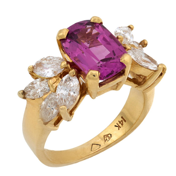 Vintage AGL 2 carat garnet diamond 14k yellow gold cocktail ring